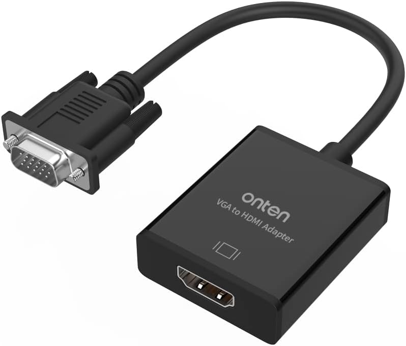 onten VGA to HDMI, 1080P Adapter (Male to Female) for Computer, Desktop, Laptop, PC, Monitor, Projector, HDTV with Audio Cable and USB Cable (1 Pcs) - Image 1